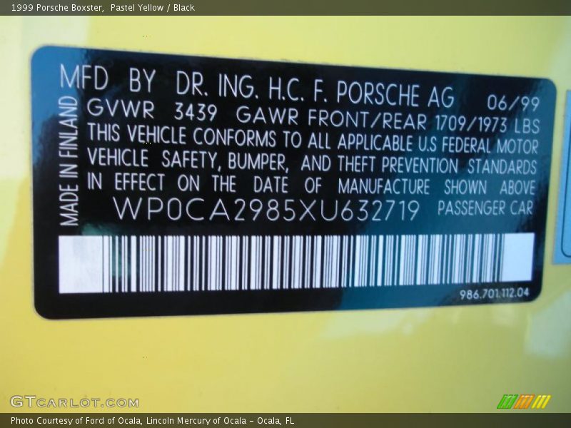 Info Tag of 1999 Boxster 