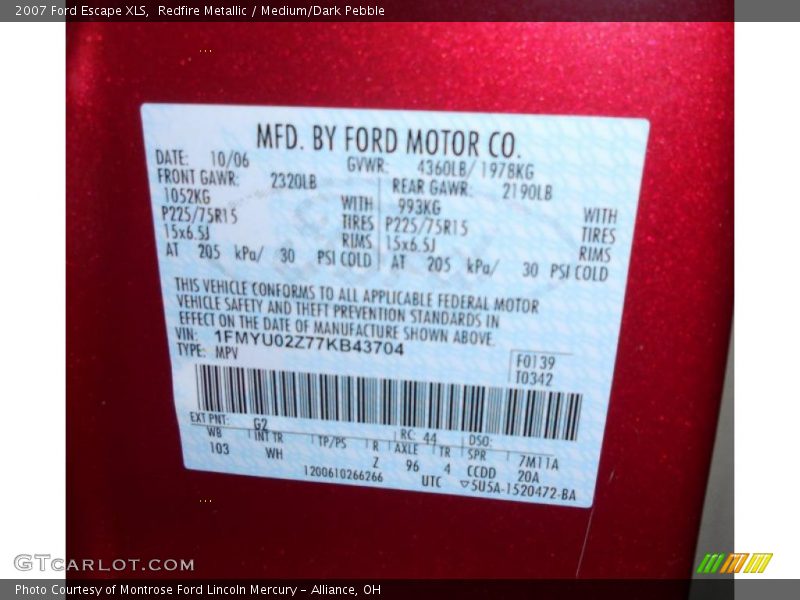 Redfire Metallic / Medium/Dark Pebble 2007 Ford Escape XLS
