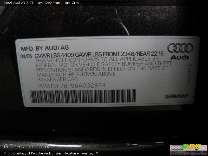 Lava Grey Pearl / Light Grey 2006 Audi A3 2.0T