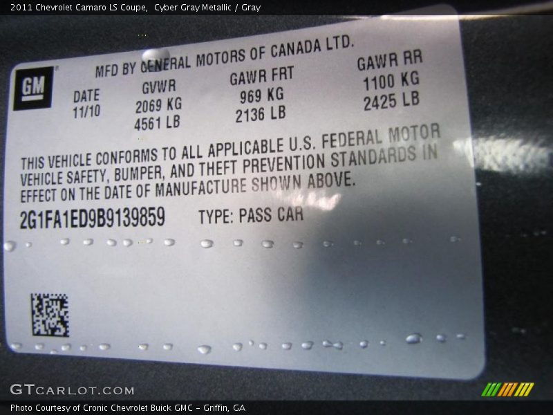 Cyber Gray Metallic / Gray 2011 Chevrolet Camaro LS Coupe