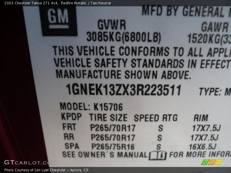 Redfire Metallic / Tan/Neutral 2003 Chevrolet Tahoe Z71 4x4