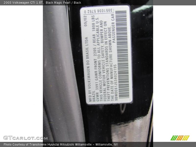 Black Magic Pearl / Black 2003 Volkswagen GTI 1.8T