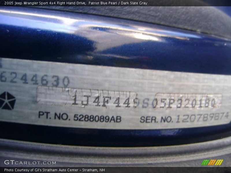 Patriot Blue Pearl / Dark Slate Gray 2005 Jeep Wrangler Sport 4x4 Right Hand Drive