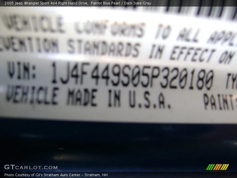 Patriot Blue Pearl / Dark Slate Gray 2005 Jeep Wrangler Sport 4x4 Right Hand Drive