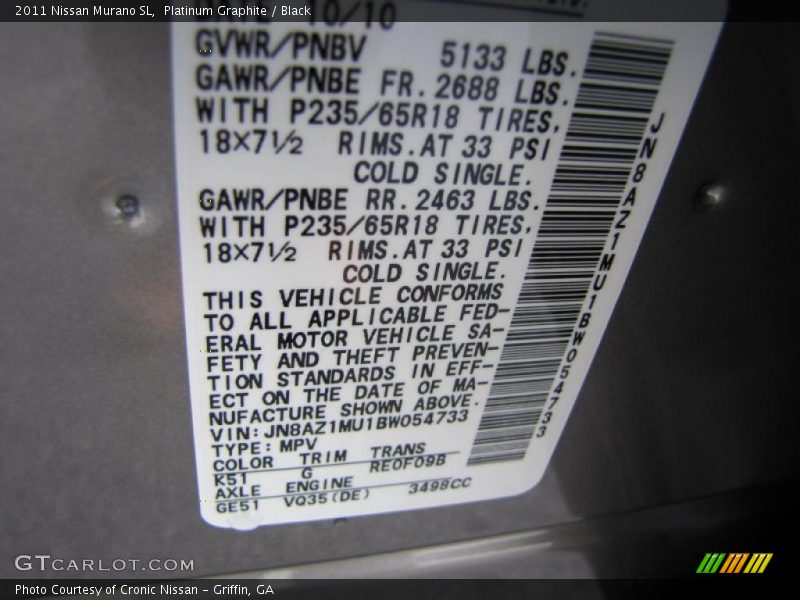 Platinum Graphite / Black 2011 Nissan Murano SL