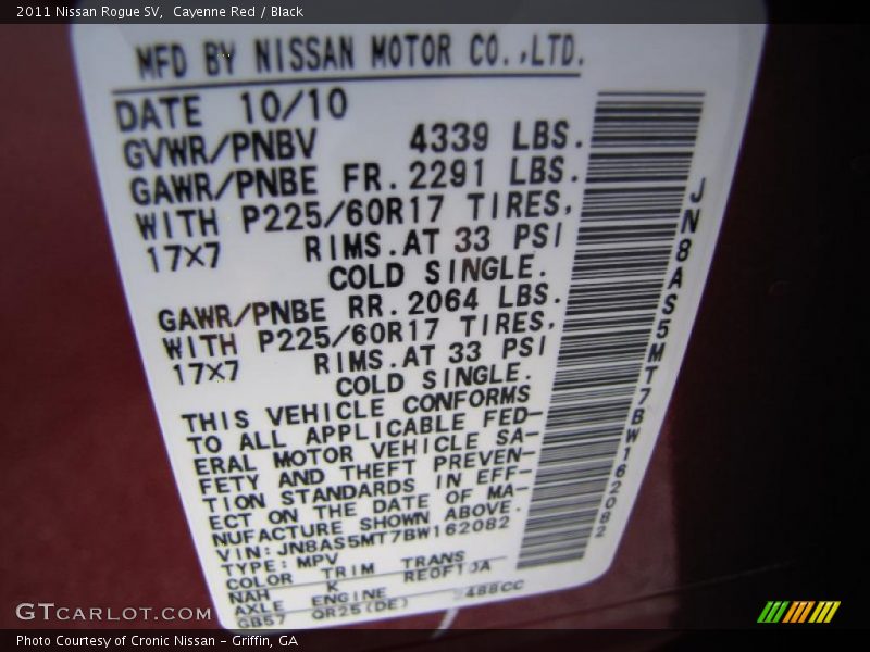 Cayenne Red / Black 2011 Nissan Rogue SV