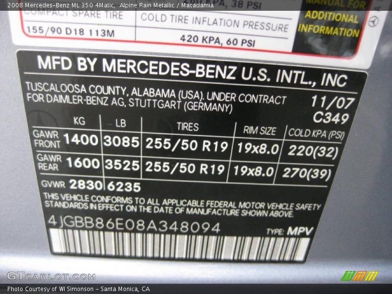 Alpine Rain Metallic / Macadamia 2008 Mercedes-Benz ML 350 4Matic