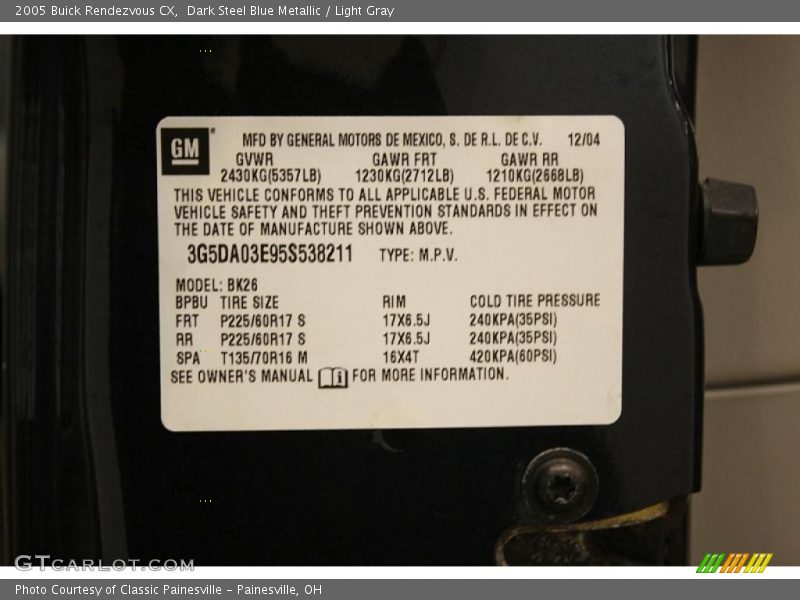 Dark Steel Blue Metallic / Light Gray 2005 Buick Rendezvous CX