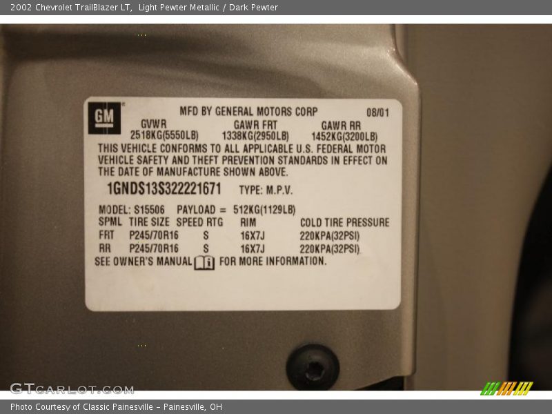 Light Pewter Metallic / Dark Pewter 2002 Chevrolet TrailBlazer LT