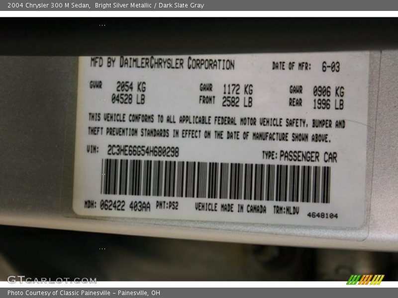 2004 300 M Sedan Bright Silver Metallic Color Code PS2