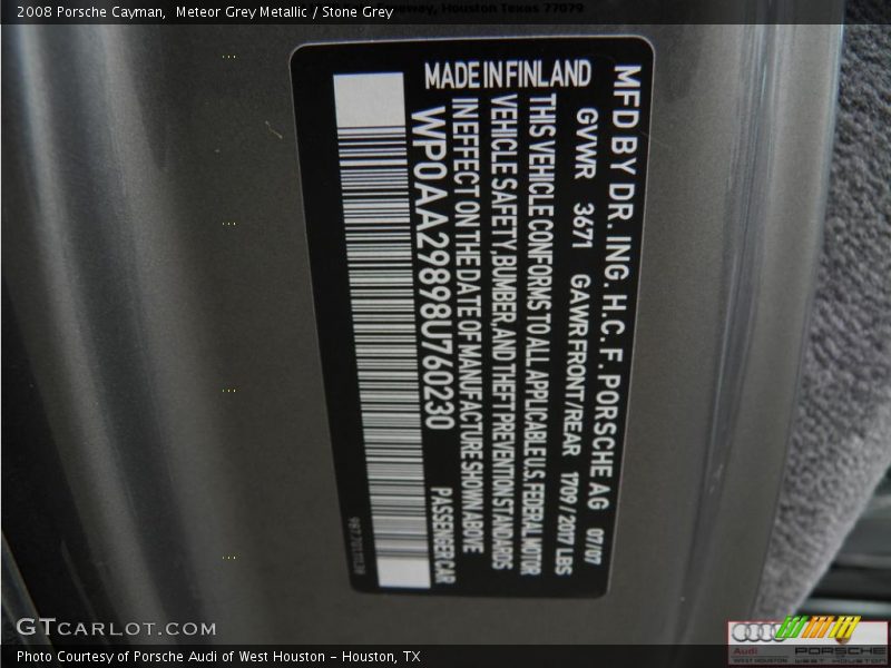 Meteor Grey Metallic / Stone Grey 2008 Porsche Cayman