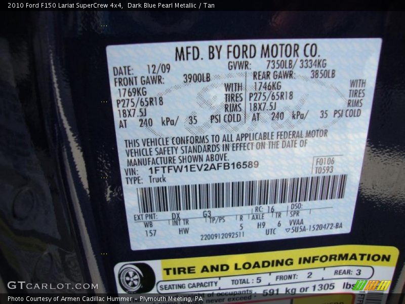 2010 F150 Lariat SuperCrew 4x4 Dark Blue Pearl Metallic Color Code DX
