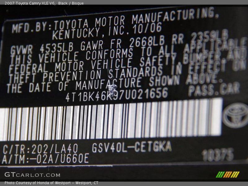 Black / Bisque 2007 Toyota Camry XLE V6