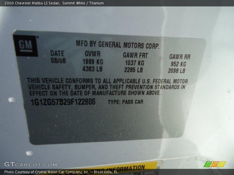 Summit White / Titanium 2009 Chevrolet Malibu LS Sedan