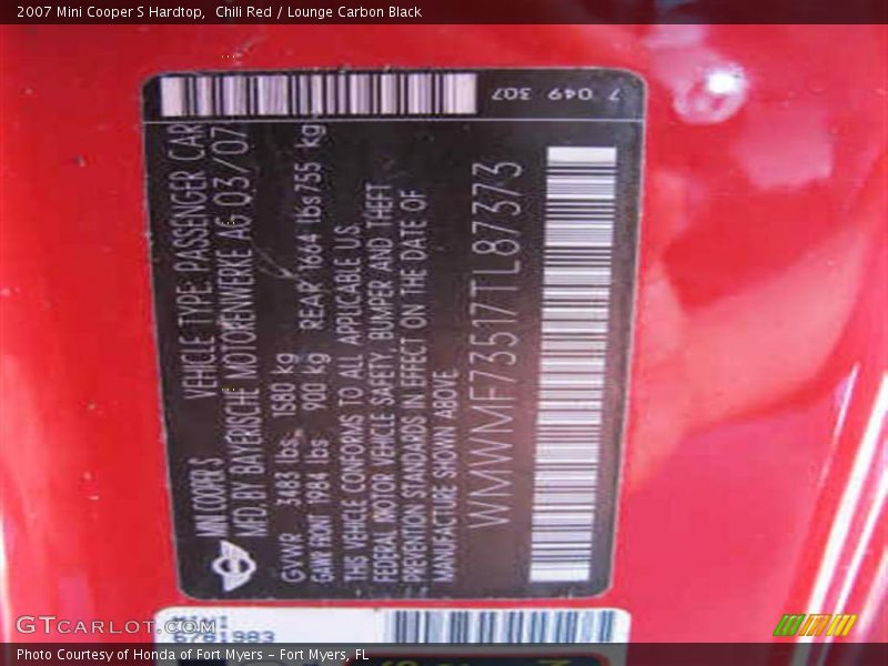 Chili Red / Lounge Carbon Black 2007 Mini Cooper S Hardtop