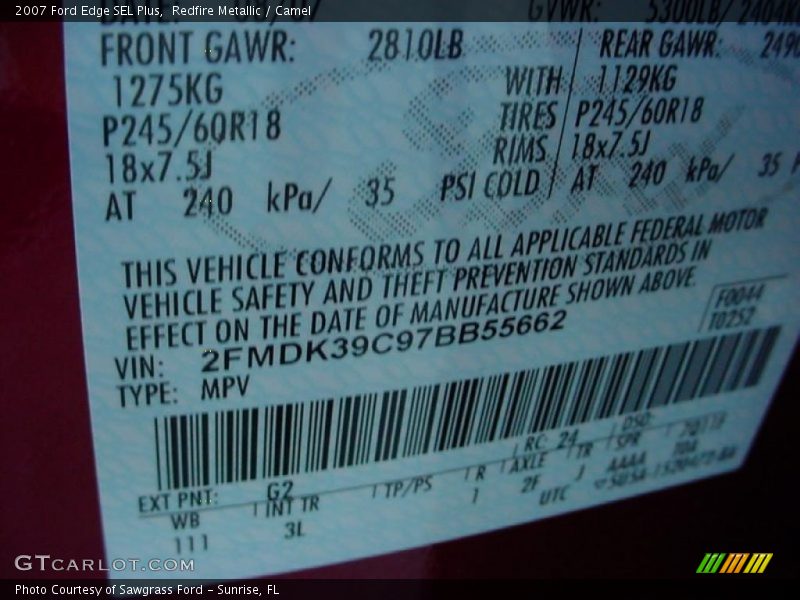 Redfire Metallic / Camel 2007 Ford Edge SEL Plus