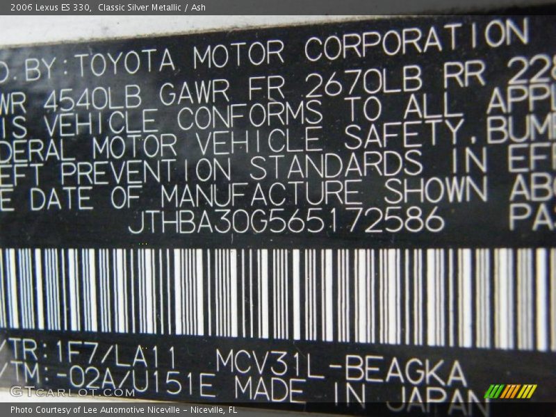 Classic Silver Metallic / Ash 2006 Lexus ES 330