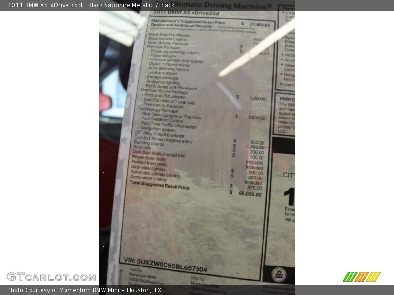  2011 X5 xDrive 35d Window Sticker