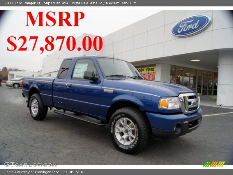 Vista Blue Metallic / Medium Dark Flint 2011 Ford Ranger XLT SuperCab 4x4