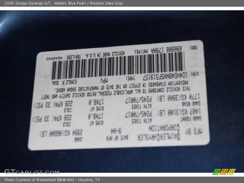 Atlantic Blue Pearl / Medium Slate Gray 2005 Dodge Durango SLT