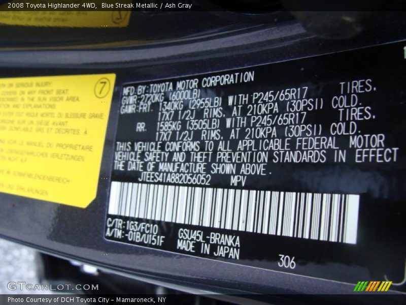Blue Streak Metallic / Ash Gray 2008 Toyota Highlander 4WD