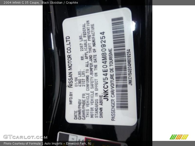 Black Obsidian / Graphite 2004 Infiniti G 35 Coupe