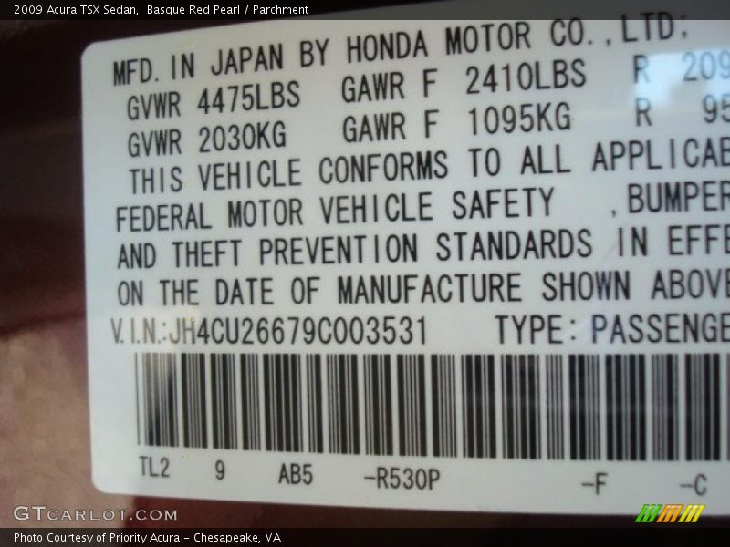 Basque Red Pearl / Parchment 2009 Acura TSX Sedan