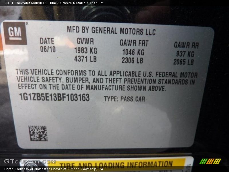 Black Granite Metallic / Titanium 2011 Chevrolet Malibu LS