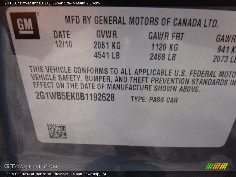 Cyber Gray Metallic / Ebony 2011 Chevrolet Impala LT