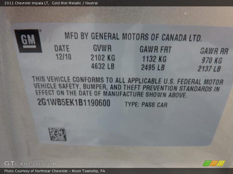 Gold Mist Metallic / Neutral 2011 Chevrolet Impala LT
