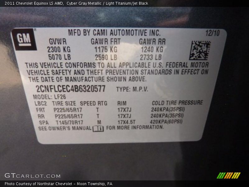 Cyber Gray Metallic / Light Titanium/Jet Black 2011 Chevrolet Equinox LS AWD