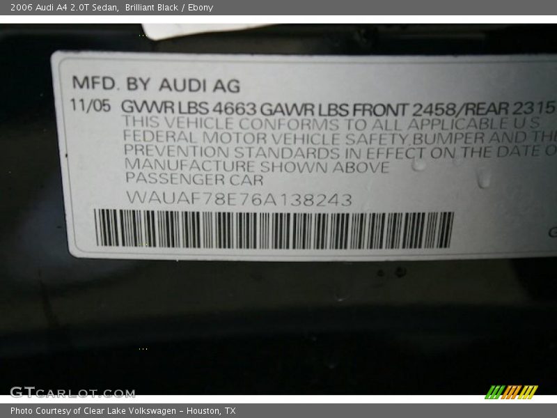 Brilliant Black / Ebony 2006 Audi A4 2.0T Sedan