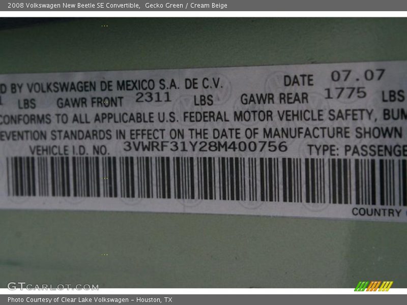 Gecko Green / Cream Beige 2008 Volkswagen New Beetle SE Convertible