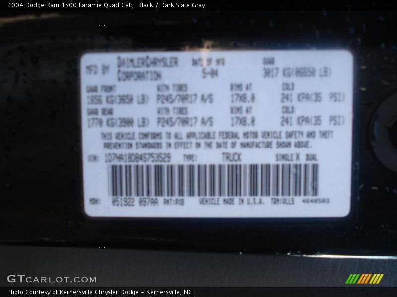 Black / Dark Slate Gray 2004 Dodge Ram 1500 Laramie Quad Cab
