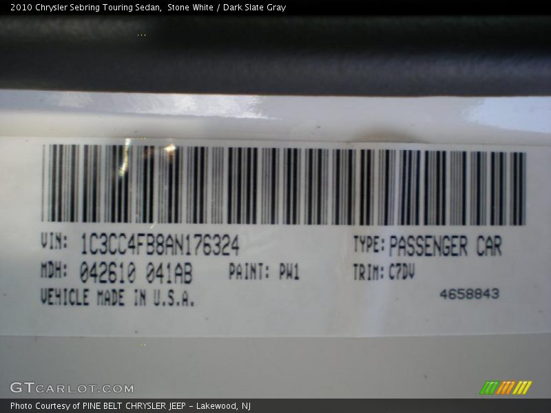 Stone White / Dark Slate Gray 2010 Chrysler Sebring Touring Sedan
