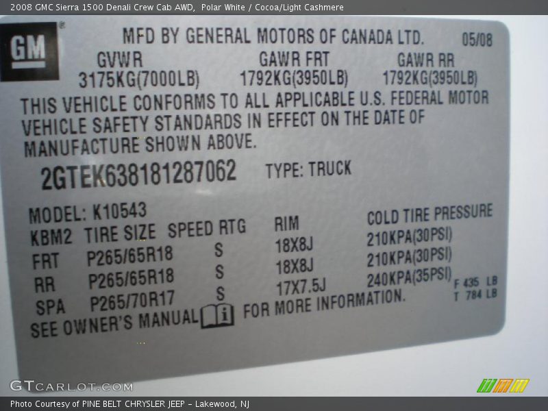 Polar White / Cocoa/Light Cashmere 2008 GMC Sierra 1500 Denali Crew Cab AWD