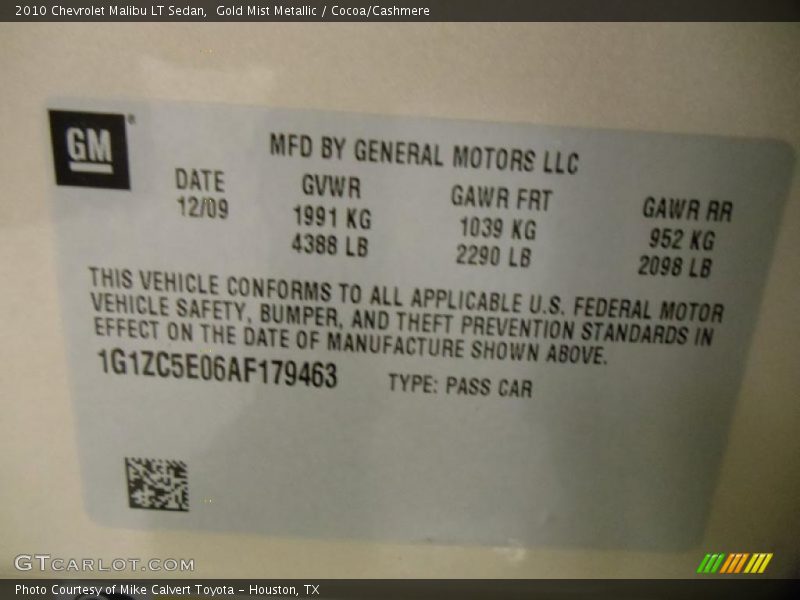 Gold Mist Metallic / Cocoa/Cashmere 2010 Chevrolet Malibu LT Sedan