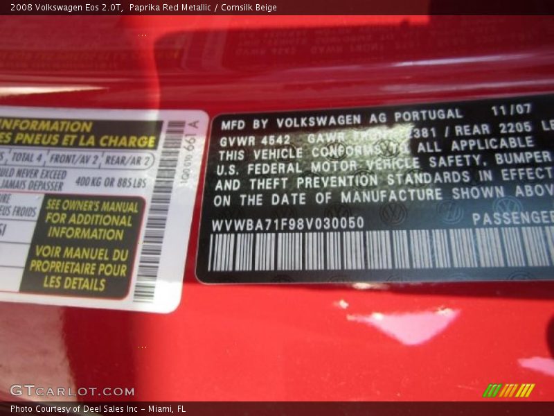 Paprika Red Metallic / Cornsilk Beige 2008 Volkswagen Eos 2.0T