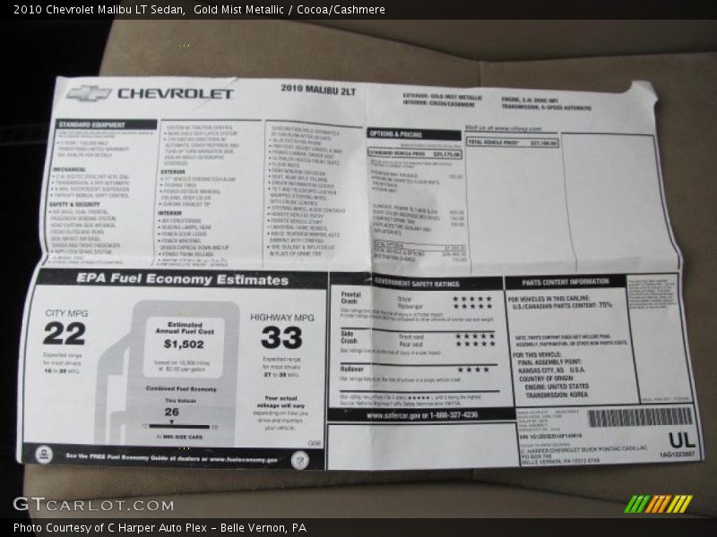 Gold Mist Metallic / Cocoa/Cashmere 2010 Chevrolet Malibu LT Sedan