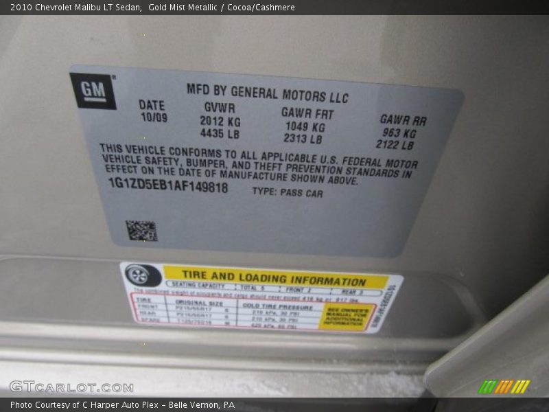 Gold Mist Metallic / Cocoa/Cashmere 2010 Chevrolet Malibu LT Sedan