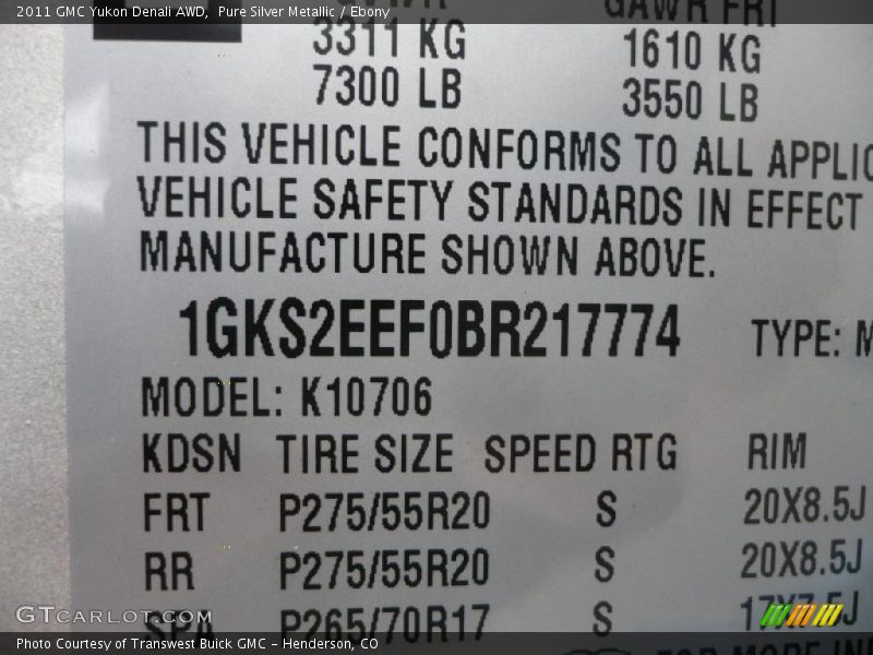 Pure Silver Metallic / Ebony 2011 GMC Yukon Denali AWD