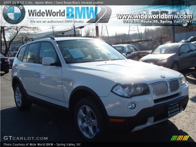 Alpine White / Sand Beige/Black Nevada Leather 2008 BMW X3 3.0si