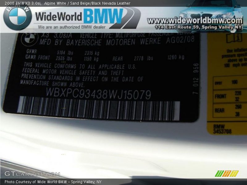 Alpine White / Sand Beige/Black Nevada Leather 2008 BMW X3 3.0si