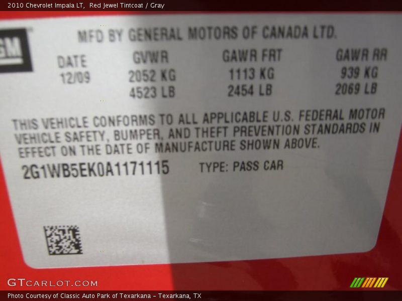 Red Jewel Tintcoat / Gray 2010 Chevrolet Impala LT