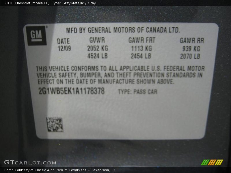 Cyber Gray Metallic / Gray 2010 Chevrolet Impala LT