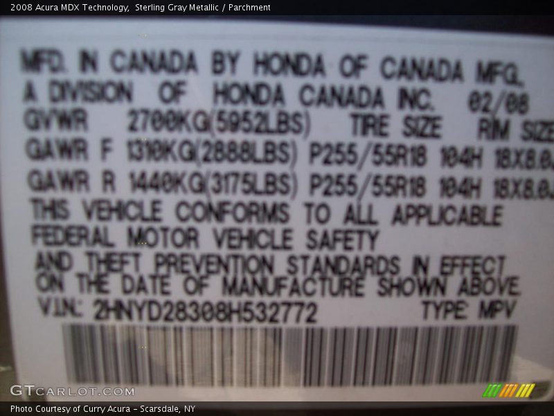 Sterling Gray Metallic / Parchment 2008 Acura MDX Technology
