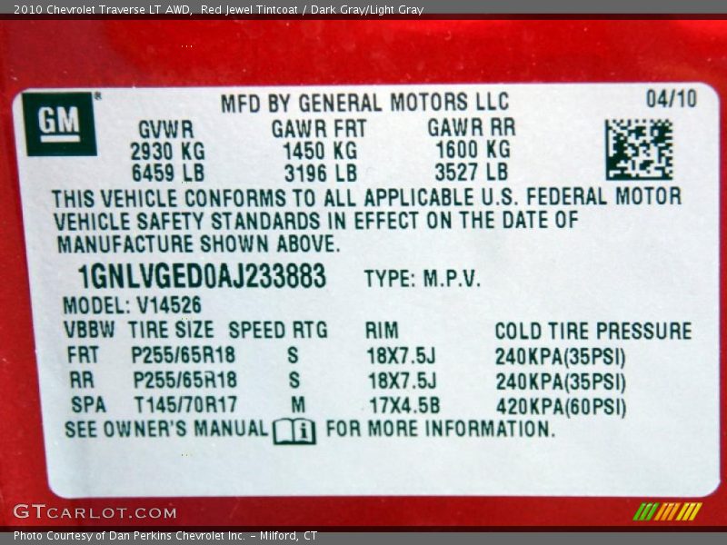 Red Jewel Tintcoat / Dark Gray/Light Gray 2010 Chevrolet Traverse LT AWD