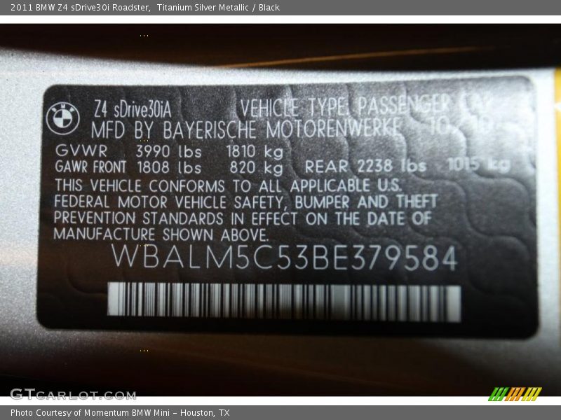 Titanium Silver Metallic / Black 2011 BMW Z4 sDrive30i Roadster