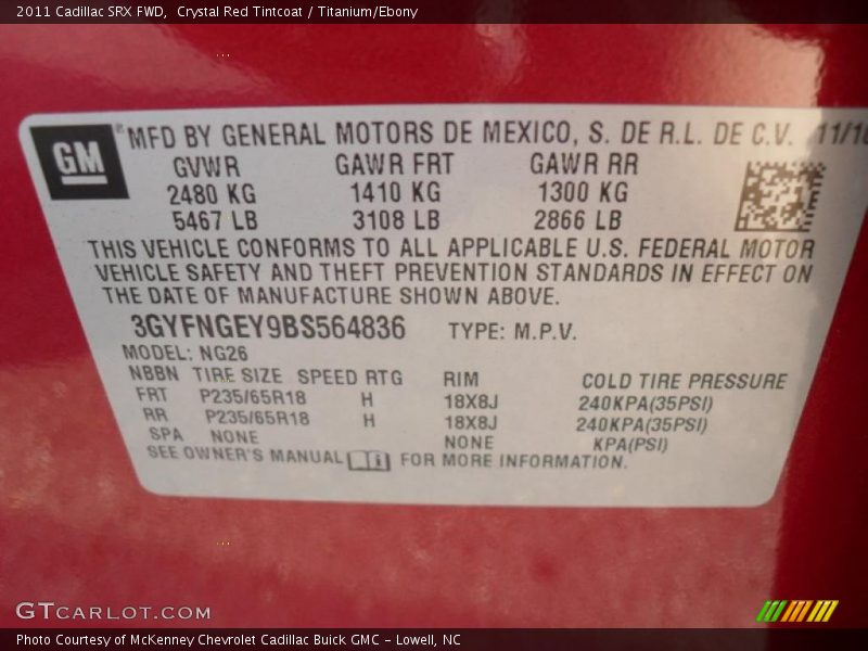 Crystal Red Tintcoat / Titanium/Ebony 2011 Cadillac SRX FWD