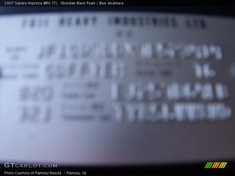 Obsidian Black Pearl / Blue Alcantara 2007 Subaru Impreza WRX STi